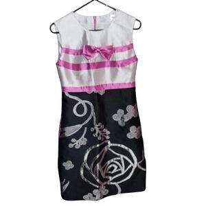 Maria Coca Collection black and white sleeveless midi dress, pink accents